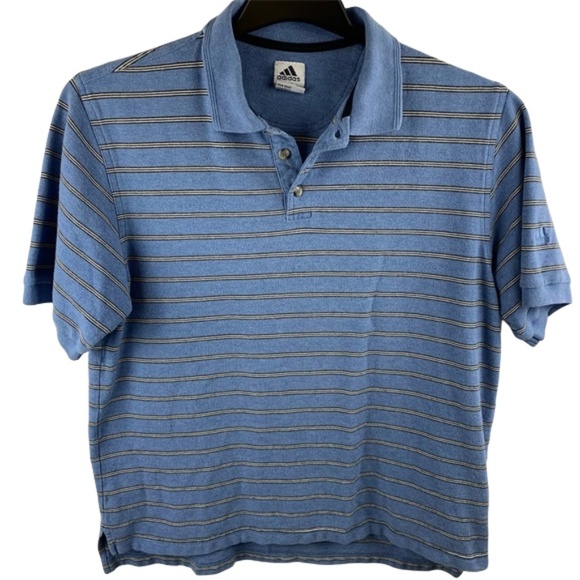 Adidas Light Blue and White Striped Cotton Polo Retro Shirt - Picture 2 of 14